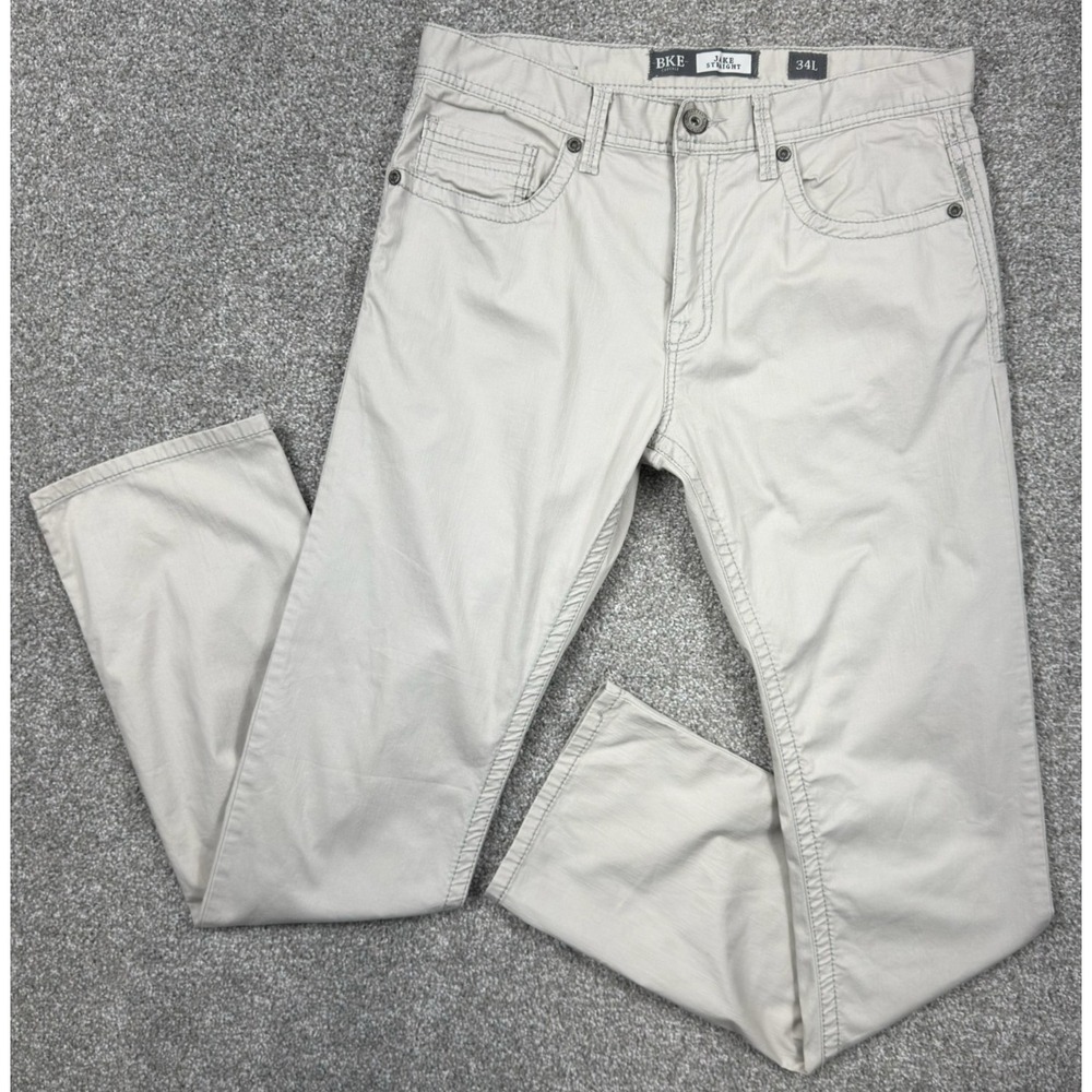 BKE Jake Straight Pants Mens 34L Gray Stretch Casual 5 Pocket Buckle